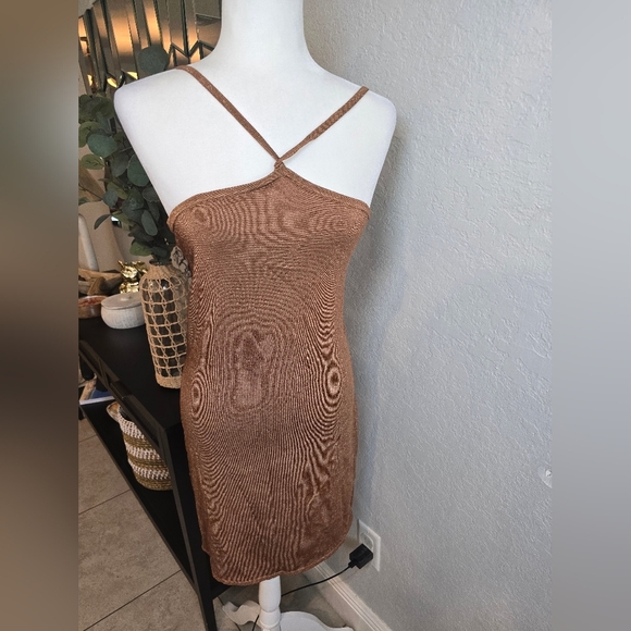 Intermix Exclusive Beige Ruthie Short Metallic Mini Dress Size M Nwt - Picture 3 of 9